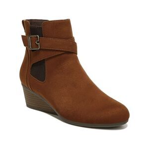 DR SCHOLLS Womens Brown Adjustable Berlin Round Toe Wedge Buckle Booties 9.5 M